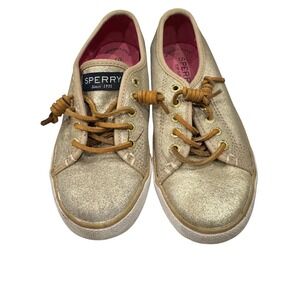 Sperry Seacoast Gold Metallic Canvas Sneakers Girls 13M Memory Foam